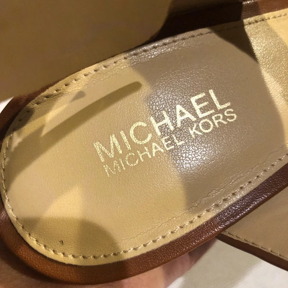 Michael Kors Tan Leather Block Heel Sandals